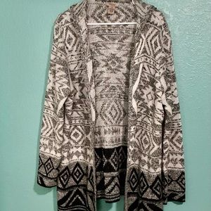 Aztec Print Sweater Hooded Cardigan